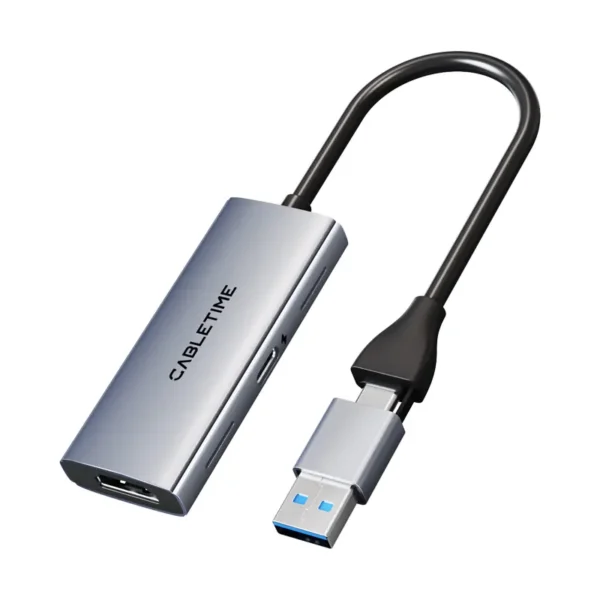Hub USB-C Cabletime CB66G con salida HDMI 4K, puertos USB 3.0, lector de tarjetas SD/TF y carga rápida Power Delivery 100W